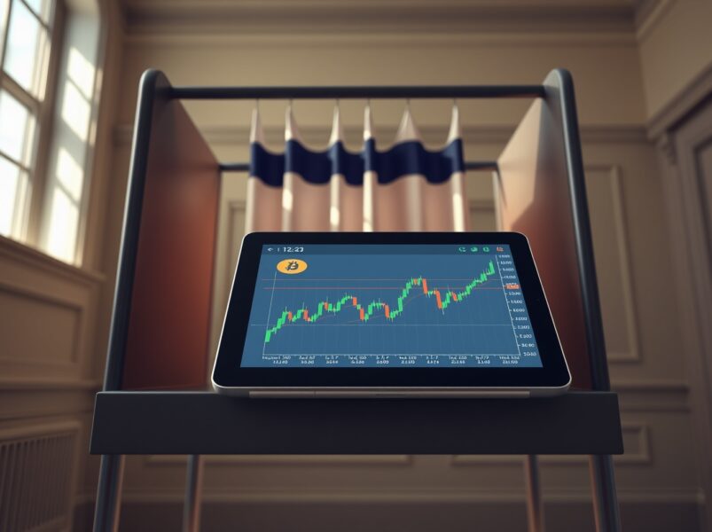 Bitcoin price chart analysis in context of US midterm election voting booth