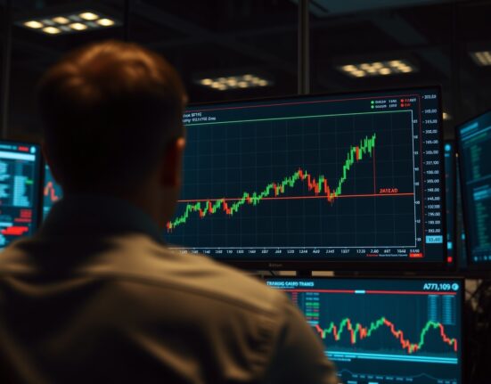 Bitcoin price chart showing a rebound with warning indicators on a trading terminal