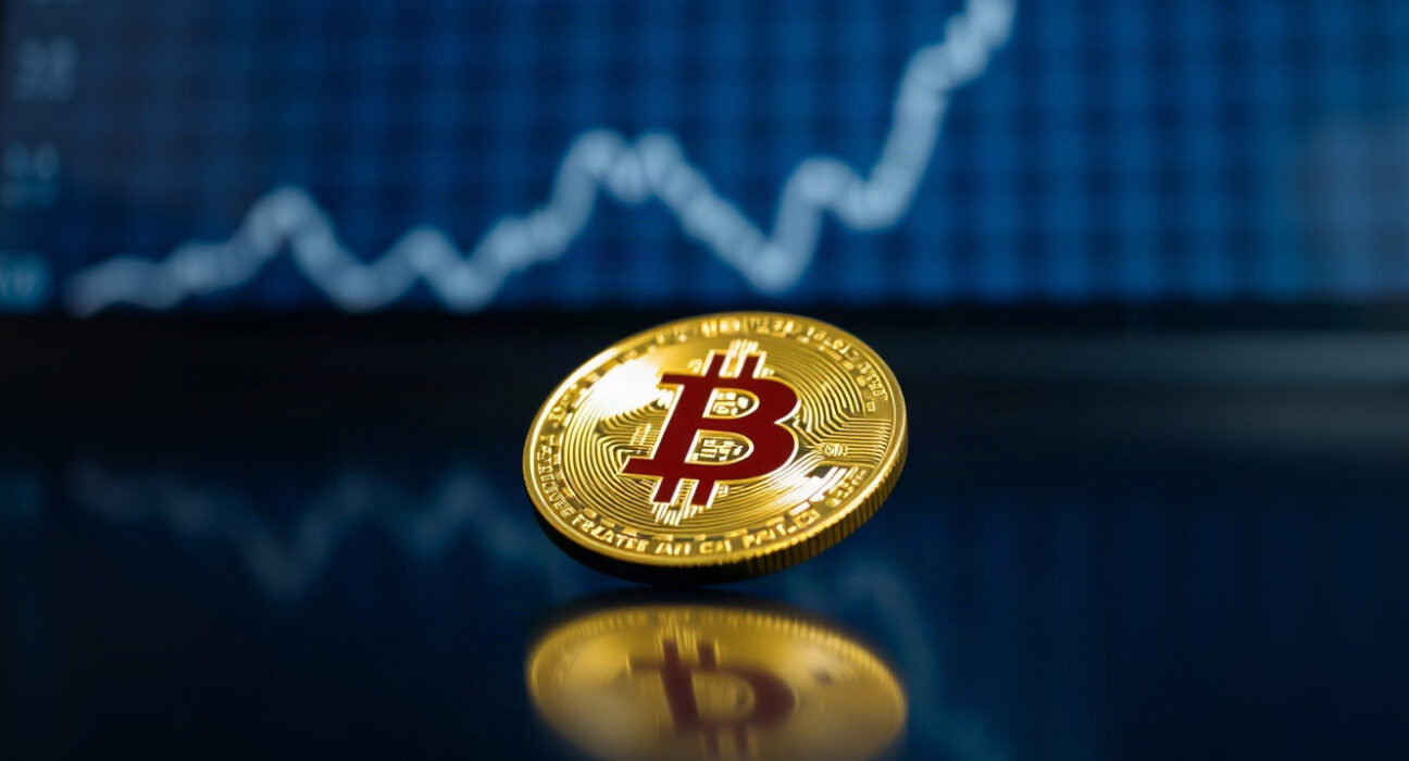 Bitcoin coin with price chart in background symbolizing market recovery