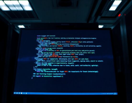 Bitcoin Red Team researcher analyzing code on a computer screen in a dark room