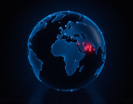 Global network map illustrating Bitcoin's resilience to subsea cable cuts and vulnerability to centralized hosting attacks.