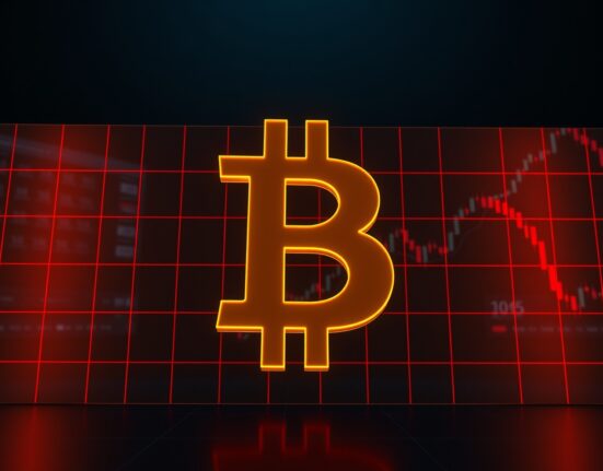 Bitcoin symbol encountering resistance barrier in financial market analysis context