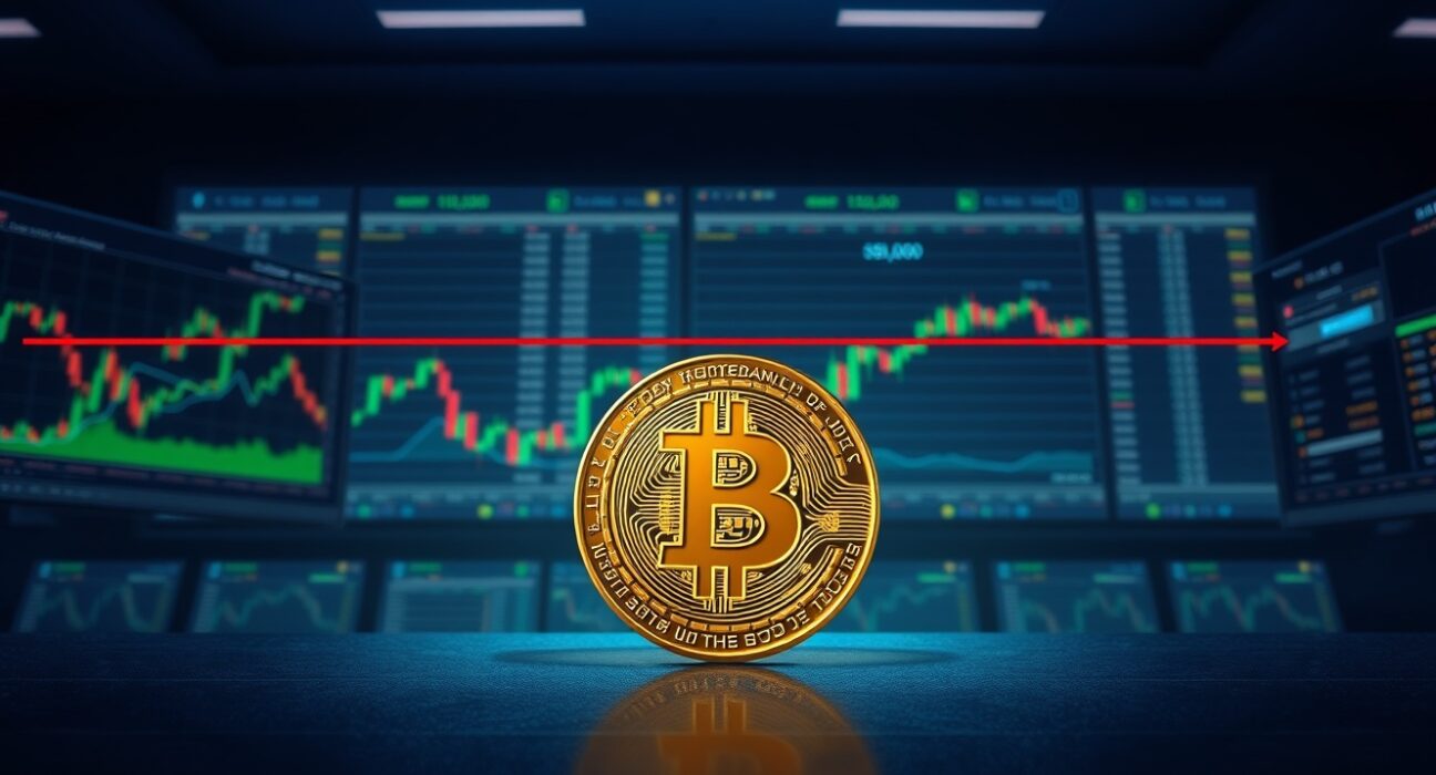 Bitcoin coin on trading screen with $80K resistance line, illustrating BTC price analysis and options market pressure.