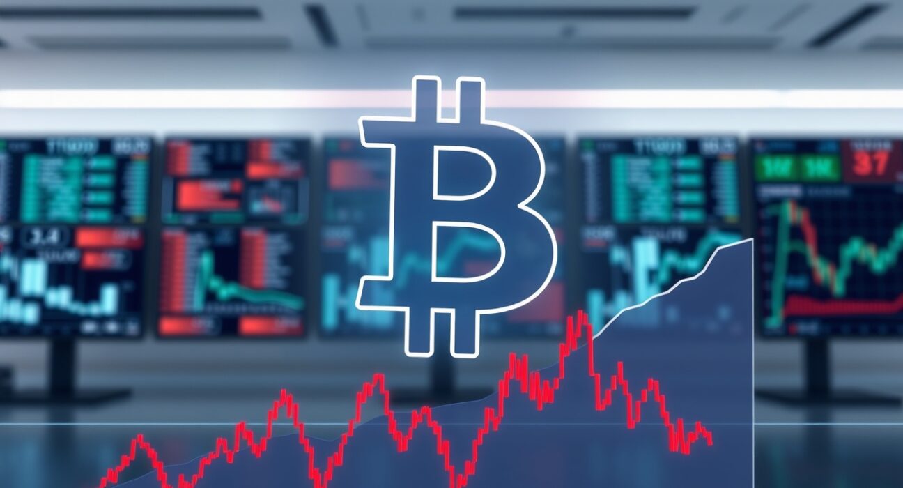 Bitcoin symbol over market chart showing $80,000 resistance level in cryptocurrency trading analysis