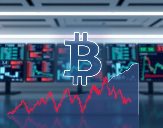 Bitcoin symbol over market chart showing $80,000 resistance level in cryptocurrency trading analysis