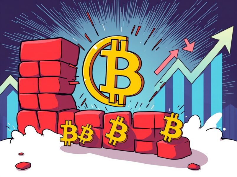 Bitcoin resistance struggle against market pressure in vibrant cartoon illustration