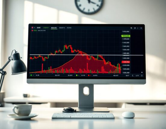 Bitcoin price chart showing resistance near short-term holders' cost basis on a monitor in a trading office