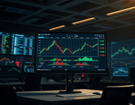 Live cryptocurrency price charts for Bitcoin, Ripple, and Chainlink on a trading screen