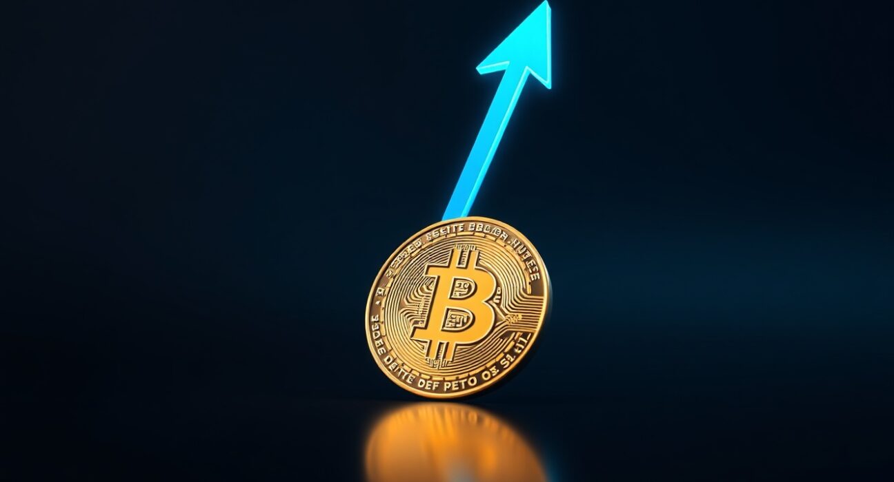 Bitcoin price surge above $76,000 with glowing upward arrow representing market rally