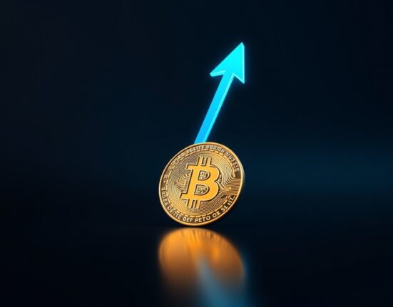 Bitcoin price surge above $76,000 with glowing upward arrow representing market rally