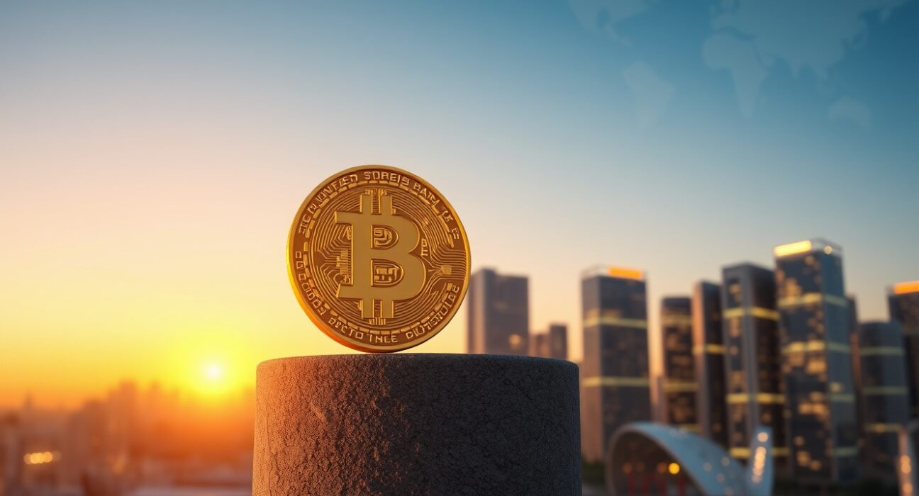 Bitcoin symbol as a resilient safe haven asset during times of geopolitical uncertainty and market volatility.