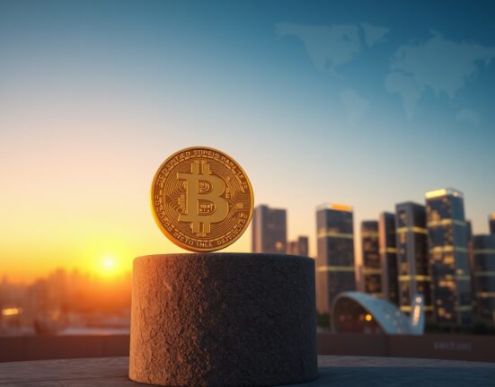 Bitcoin symbol as a resilient safe haven asset during times of geopolitical uncertainty and market volatility.