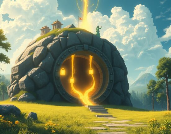 Conceptual illustration of Bitcoin's structural change making a large-scale sell-off unlikely as diverse liquidity flows into a secure vault.