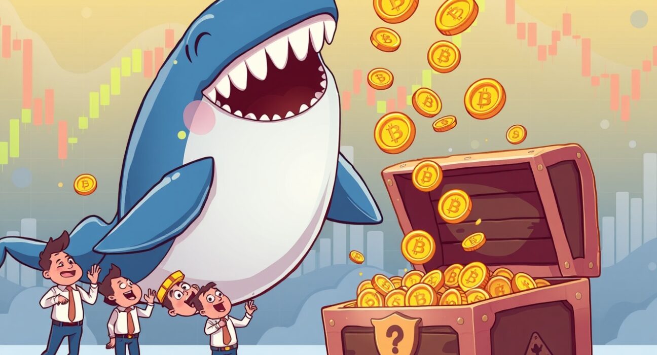 Bitcoin selling pressure illustrated as whale dropping coins creating investment opportunity