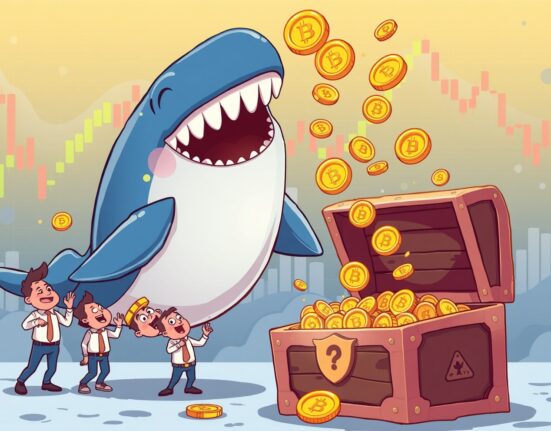 Bitcoin selling pressure illustrated as whale dropping coins creating investment opportunity