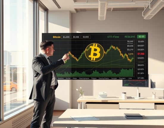 Financial analyst examining Bitcoin ETF flow data showing institutional accumulation patterns