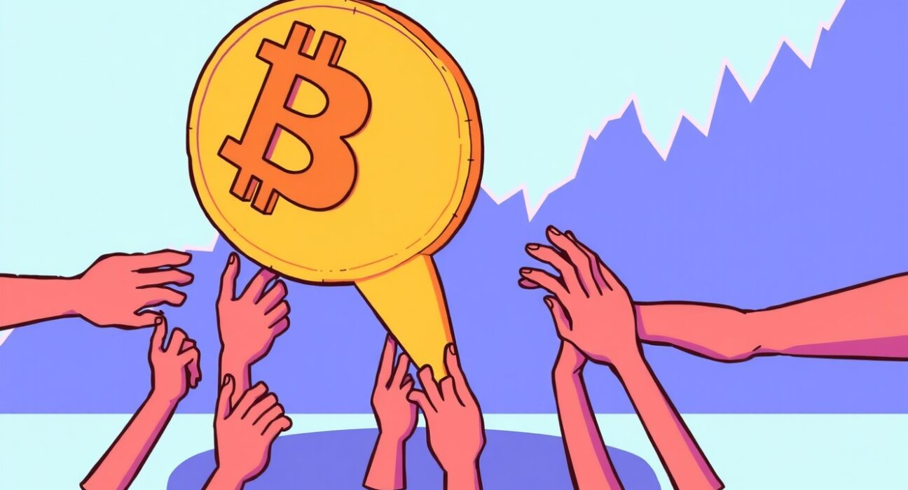 Cartoon showing persistent Bitcoin selling pressure holding down the BTC price, reflecting Glassnode's market analysis.