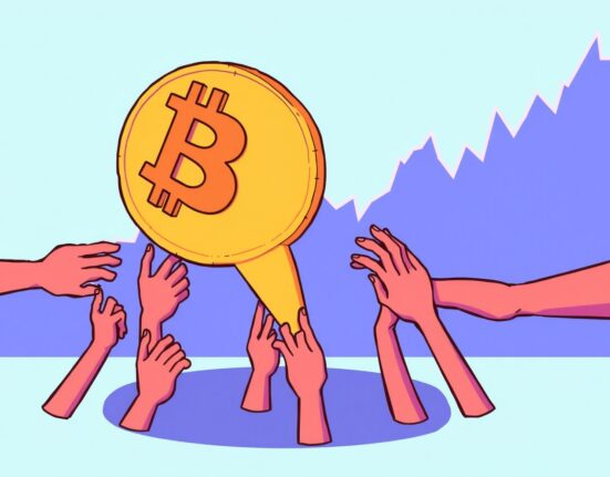 Cartoon showing persistent Bitcoin selling pressure holding down the BTC price, reflecting Glassnode's market analysis.