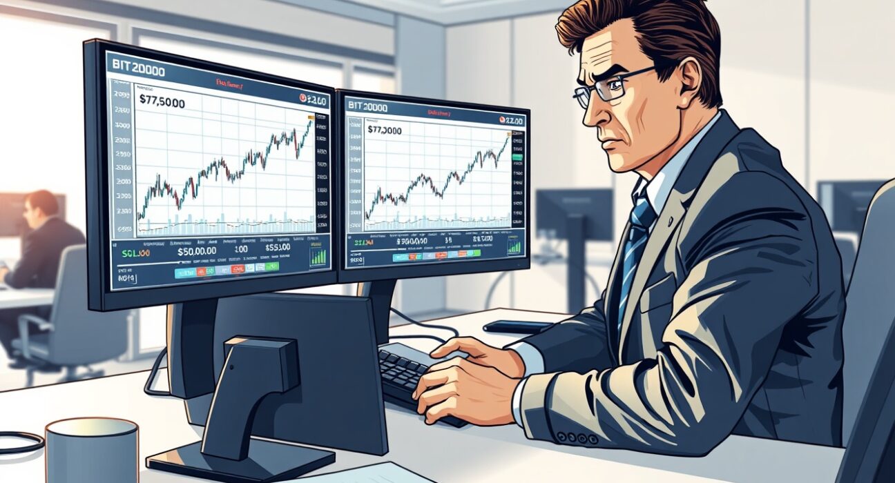 Financial analyst monitors Bitcoin price charts showing bullish sentiment ahead of Federal Reserve meeting.