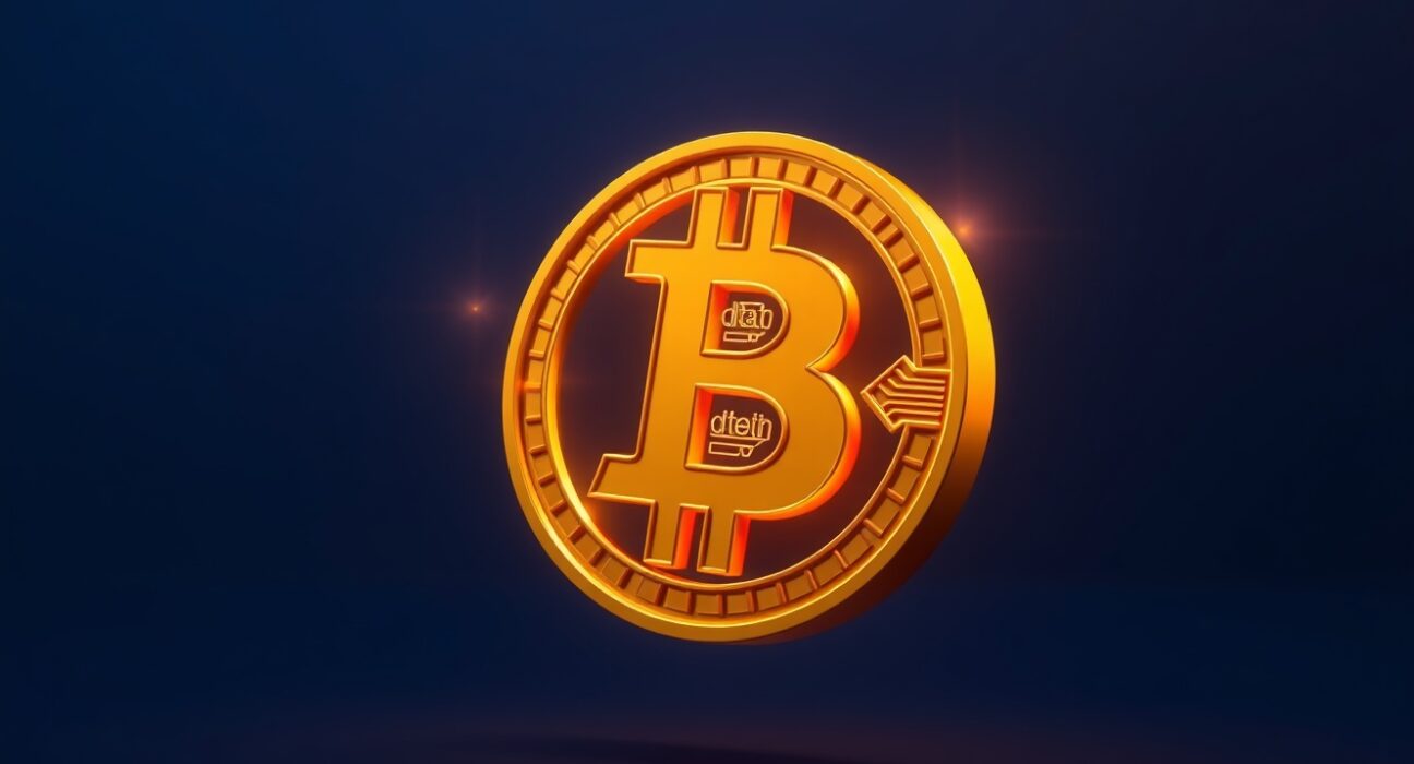 Bitcoin symbol representing the historic surge above the $75,000 price milestone.