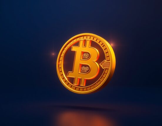 Bitcoin symbol representing the historic surge above the $75,000 price milestone.