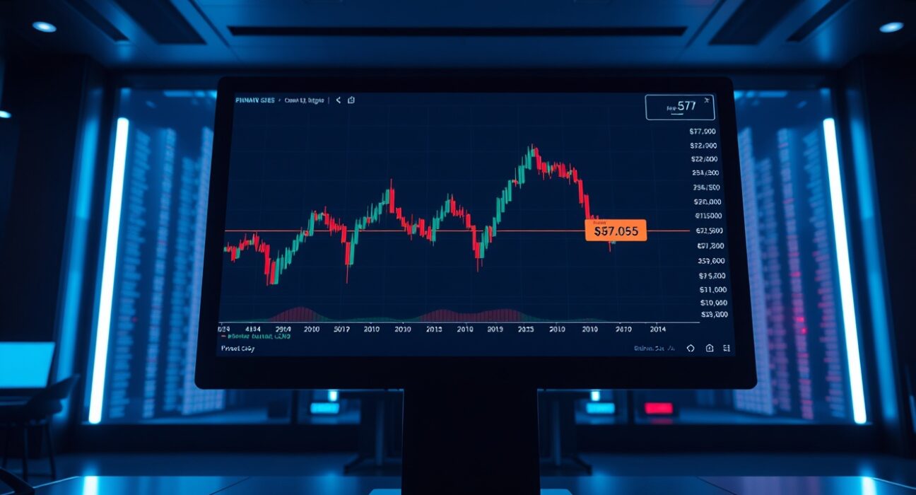 Bitcoin price chart with liquidation levels highlighted near $67,055 on a trading screen