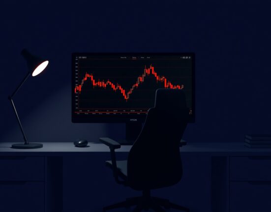 A trading desk scene symbolizing a multi-million dollar Bitcoin short position loss.