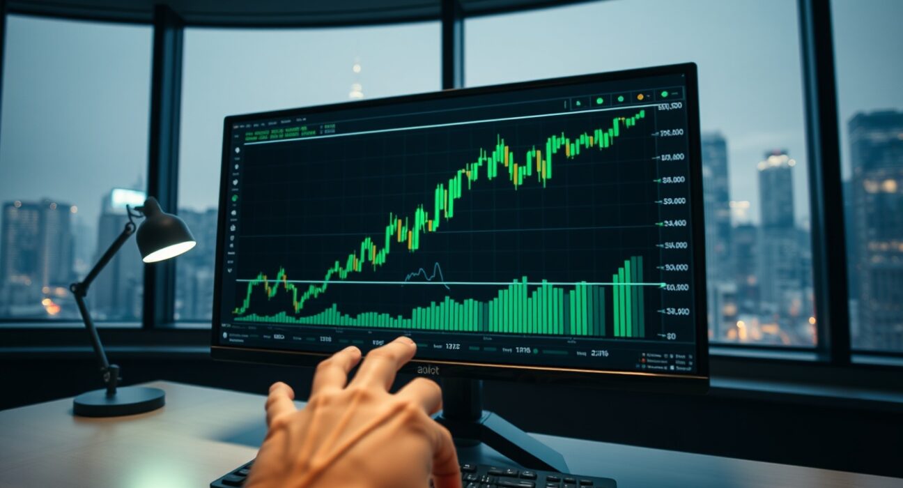 Bitcoin price chart on a trading desk monitor indicating potential for a short squeeze.