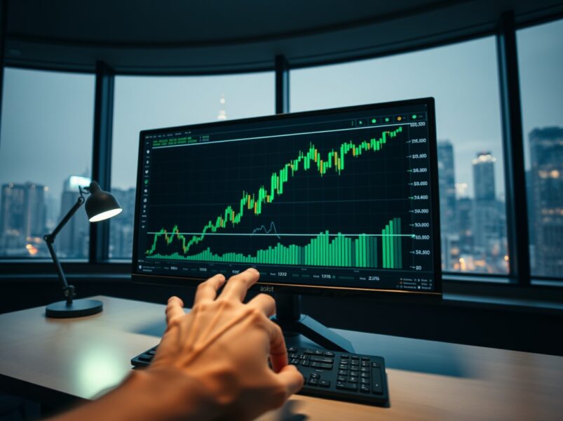Bitcoin price chart on a trading desk monitor indicating potential for a short squeeze.