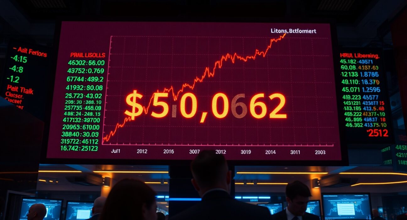 Bitcoin price chart on a trading floor display showing liquidation levels near $60,062