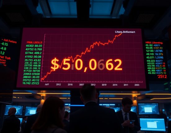 Bitcoin price chart on a trading floor display showing liquidation levels near $60,062