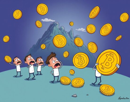 Cartoon depicting Bitcoin short-term holders selling at a loss, illustrating a crucial shift in market confidence.