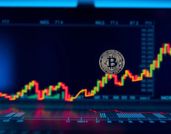 Bitcoin coin balanced on a downward graph line representing the critical $80.3K support level for short-term holders.