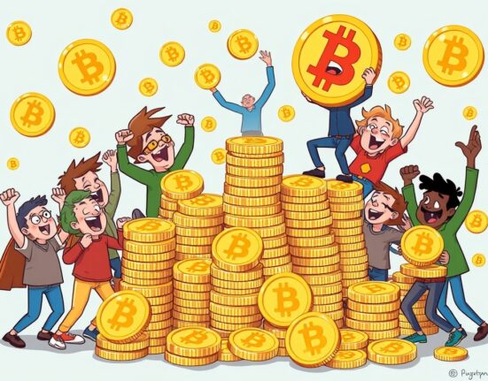 A cartoon illustration showing Bitcoin Short-Term Holders actively accumulating BTC, signifying strong investor sentiment.