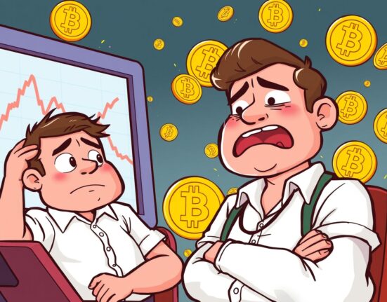 Bitcoin short-term holders watching market downturn with concerned expressions