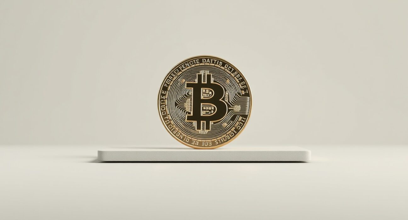 Bitcoin coin resting on stable surface representing sideways market consolidation period.