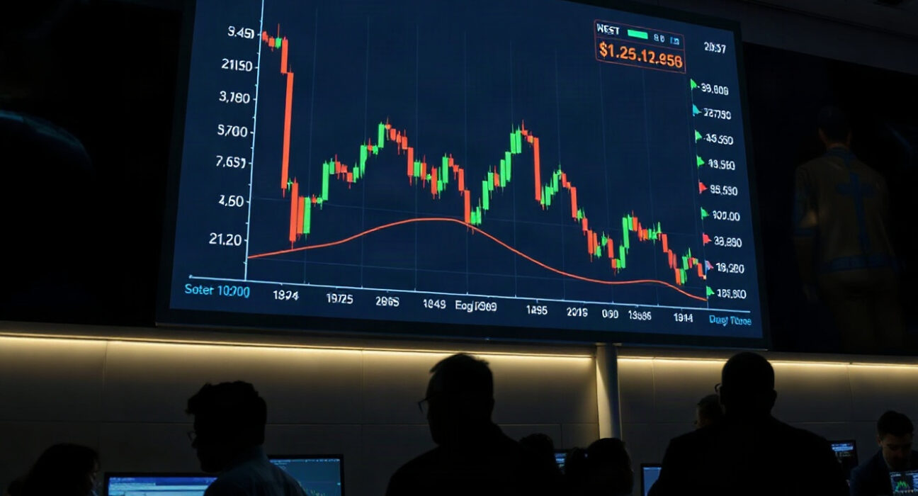Bitcoin price chart showing decline below $68,000 on a trading screen