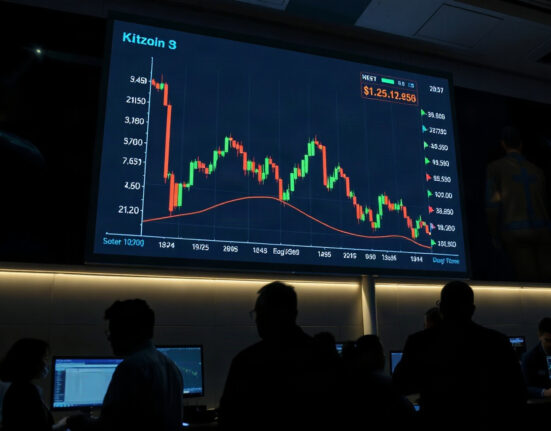 Bitcoin price chart showing decline below $68,000 on a trading screen
