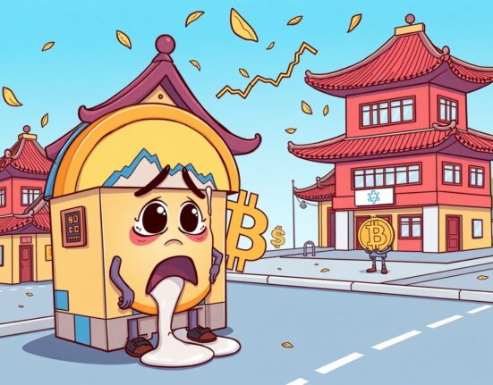 A cartoon South Korean crypto exchange worried as Bitcoin value and South Korean exchange volumes decline.