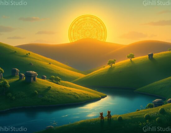 Bitcoin's value rising like a sun over a digital landscape, symbolizing its surge past $79,000.