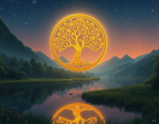 Conceptual Ghibli-style art representing Bitcoin's value surge as a glowing digital asset in a serene landscape.