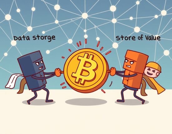 An illustration of the ongoing debate surrounding the Bitcoin soft fork proposal and its impact on network data.