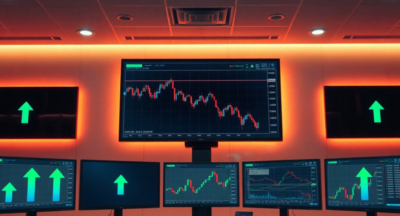 Trading screens showing Bitcoin decline and altcoin gains