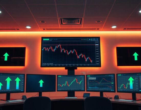 Trading screens showing Bitcoin decline and altcoin gains