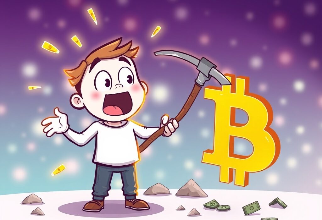 A jubilant solo miner celebrating a successful Bitcoin solo mining event, highlighting the rare achievement and reward.