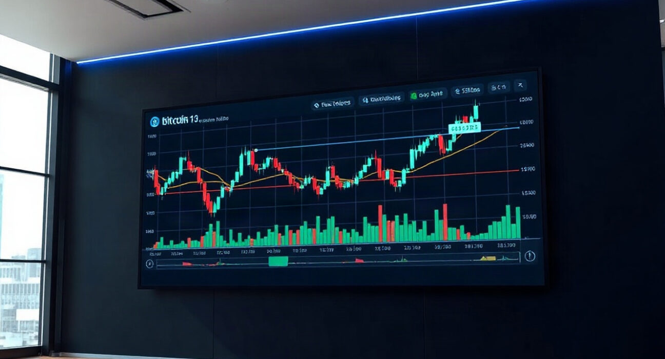 Bitcoin spot CVD chart with volume heatmap and cumulative volume delta on a trading screen