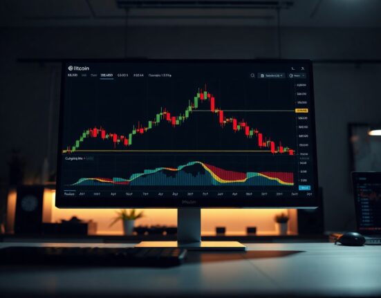 Bitcoin trading monitor showing volume heatmap and CVD chart for technical analysis