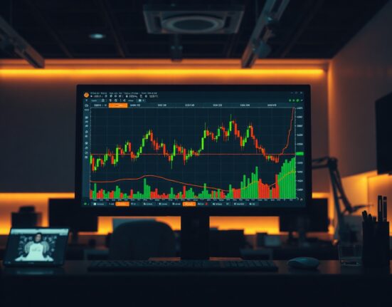 Bitcoin spot CVD chart showing volume heatmap and cumulative volume delta on a trading monitor.