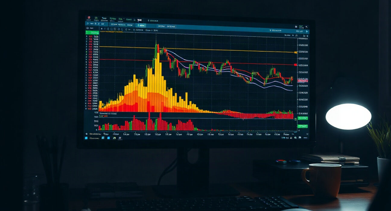 Bitcoin spot CVD chart on trading terminal showing volume heatmap and cumulative volume delta lines