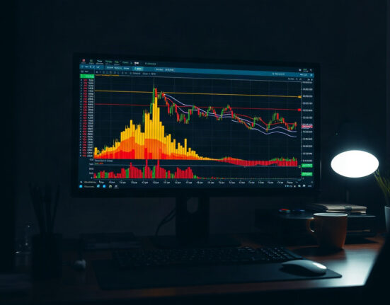 Bitcoin spot CVD chart on trading terminal showing volume heatmap and cumulative volume delta lines